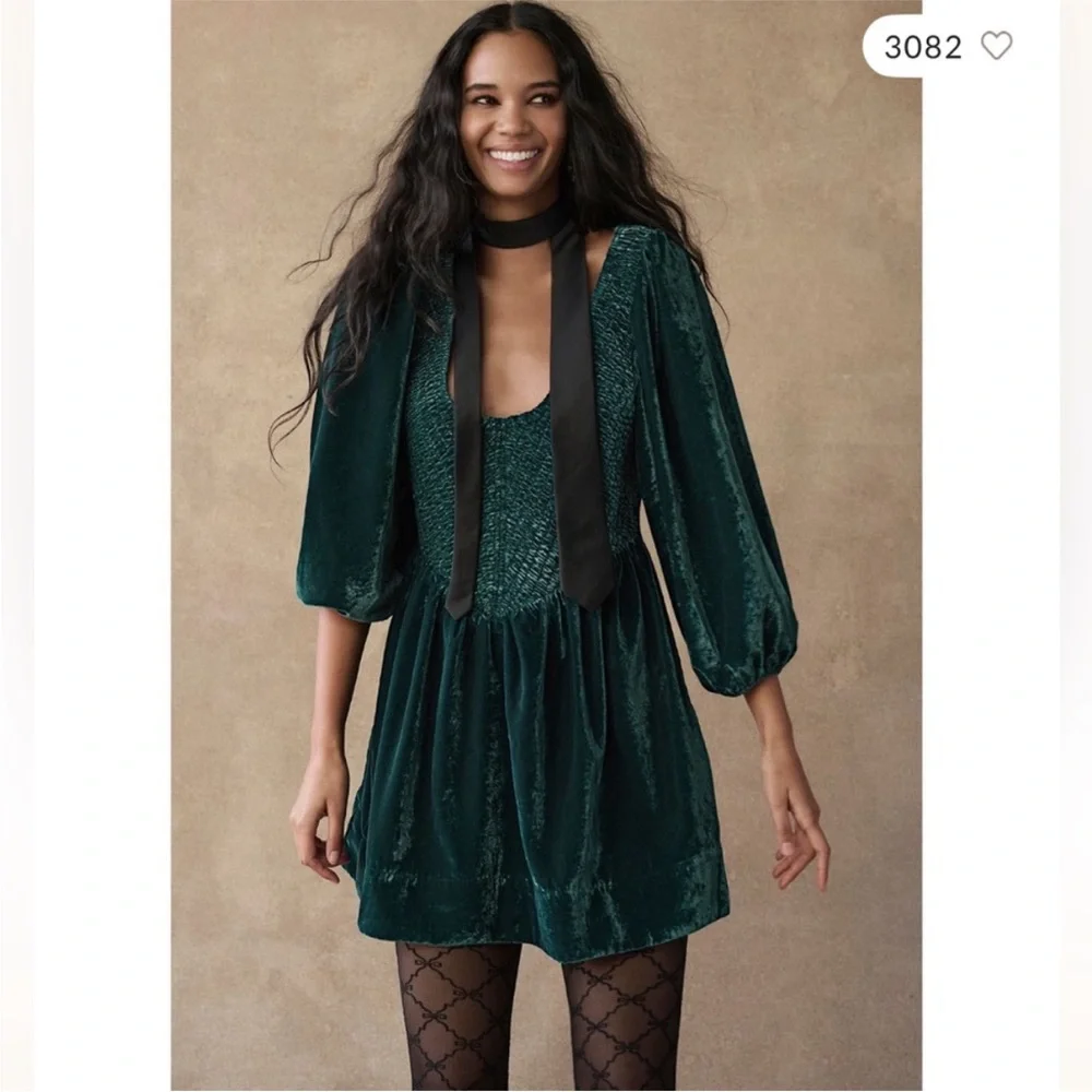 Free People Farrier Velvet Mini Dress in Pink size S new long sleeve - Picture 4 of 9